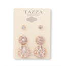 Rose Gold Rhinestone Crystal Set Of 3 Round Post Earrings