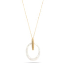 Matte Gold Ivory Acetate Resin Oval Pendant Adjustable Length Gold Chain Necklace