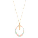 Matte Gold Green And Pink Acetate Resin Oval Pendant Adjustable Length Gold Chain Necklace
