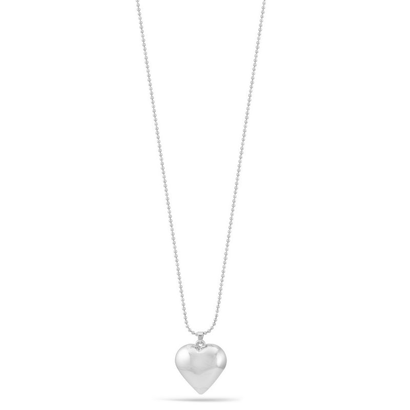 Rhodium Heart Pendant Adjustable Length Ball Chain Necklace