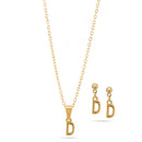 Gold "D" Small Pendant Adjustable Length Chain Short Necklace And Earrings Set