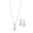 Rhodium "N" Small Pendant Adjustable Length Chain Short Necklace And Earrings Set