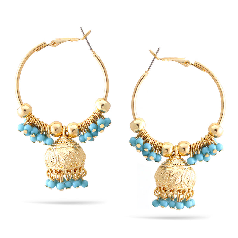Gold Turquoise Dogra Jhumka Chandelier Hoop Earrings