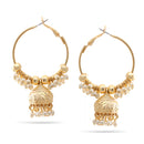 Gold Cream Pearl Dogra Jhumka Chandelier Hoop Earrings