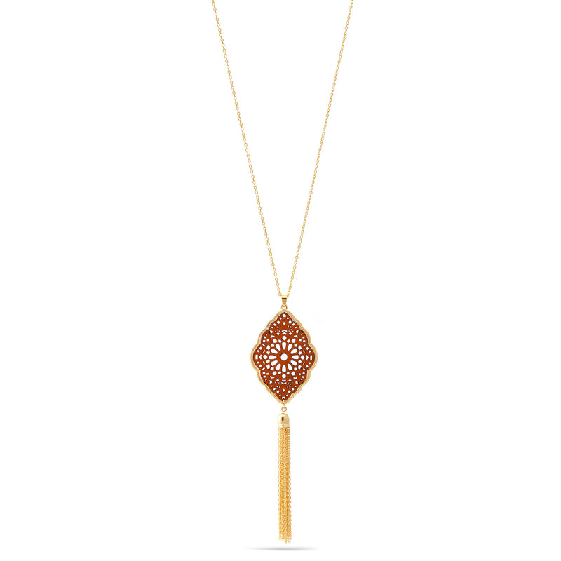 Gold Leather Pandant Adjustable Length Chain Tassel Necklace