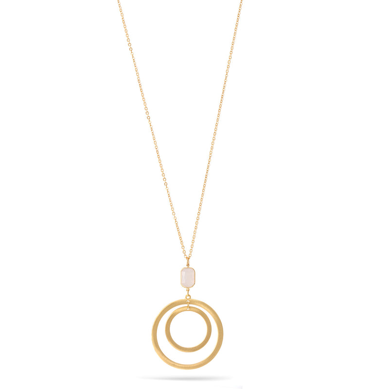 Gold Two Circle Pendant Adjustable Length Chain Crystal Necklace