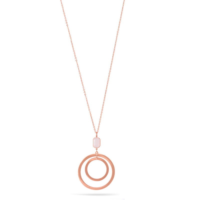 Rose Gold Two Circle Pendant Adjustable Length Chain Crystal Necklace