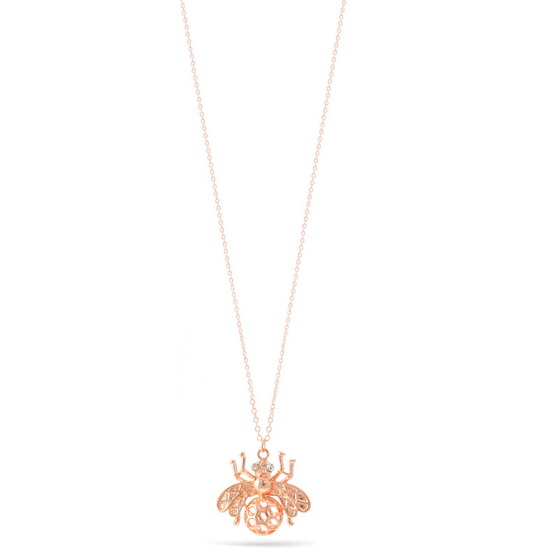 Rose Gold Honey Bee Crystal Pendant Adjustable Length Chain Necklace