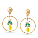 Gold Circle Enamel Flower And Fruit Round Ball Post Earrings