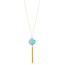 Gold Turquoise Pendant Adjustable Length Chain Tassel Necklace 