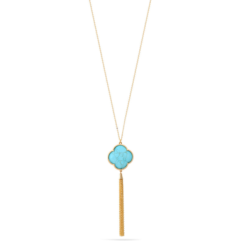 Gold Turquoise Pendant Adjustable Length Chain Tassel Necklace 