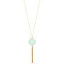 Gold Mint Stone Pendant Adjustable Length Chain Tassel Necklace 