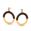 Matte Gold And Wood Round Post Earrings