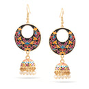 Gold Epoxy Flower Dogra Jhumka Pearl Chandelier Earrings