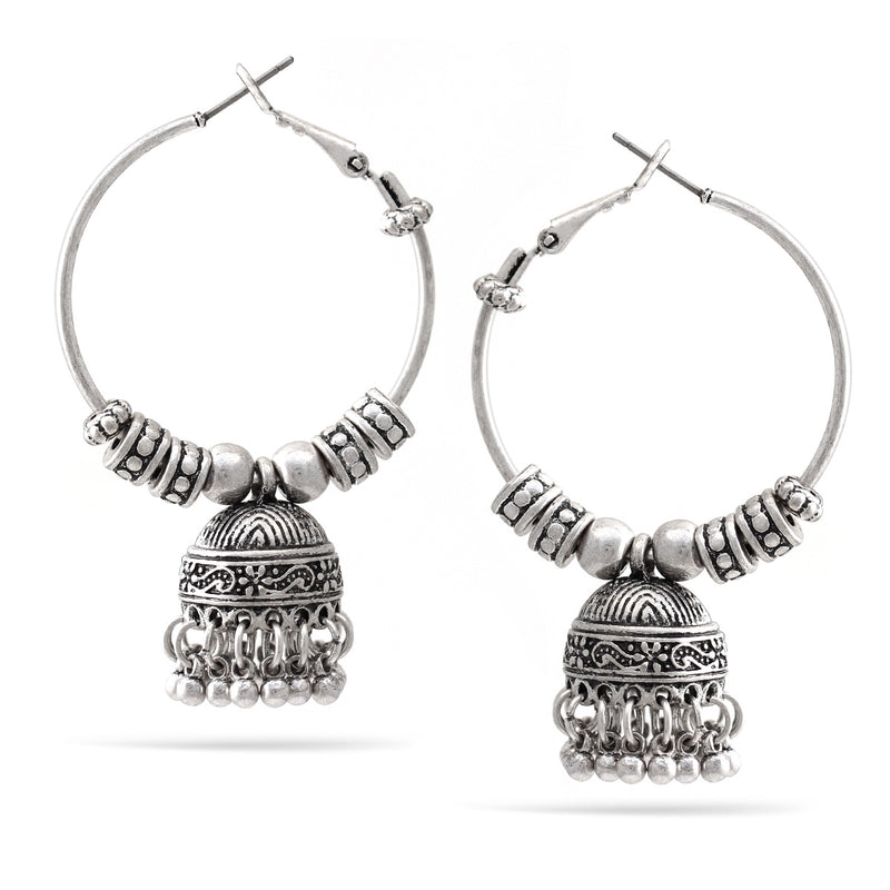 Oxidized Silver Dogra Jhumka Chandelier Hoop Earrings