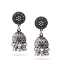Oxidized Silver Dogra Jhumka Crystal Chandelier Post Earrings