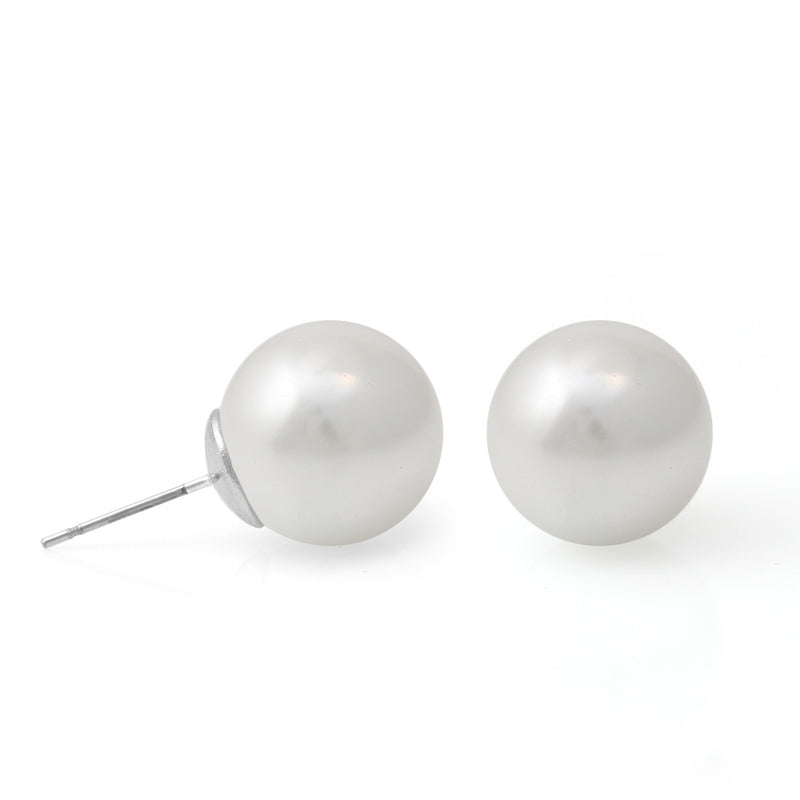 White Pearl Silver Post Earrings
