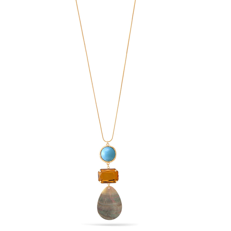 Turquoise Citrine And Mother Of Pearl Pendant Adjustable Length Chain Necklace