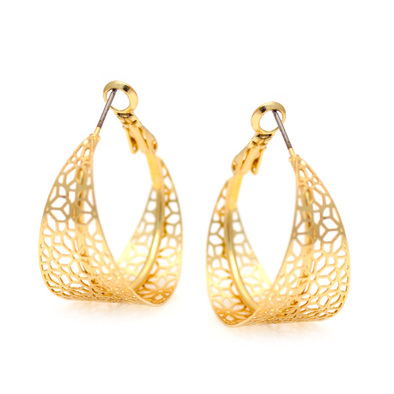 Gold Laser-Cut Flower Hoop Earrings