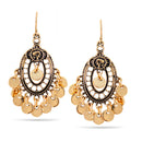 Oxidized Gold Oval Round Charm Dangle Earrings