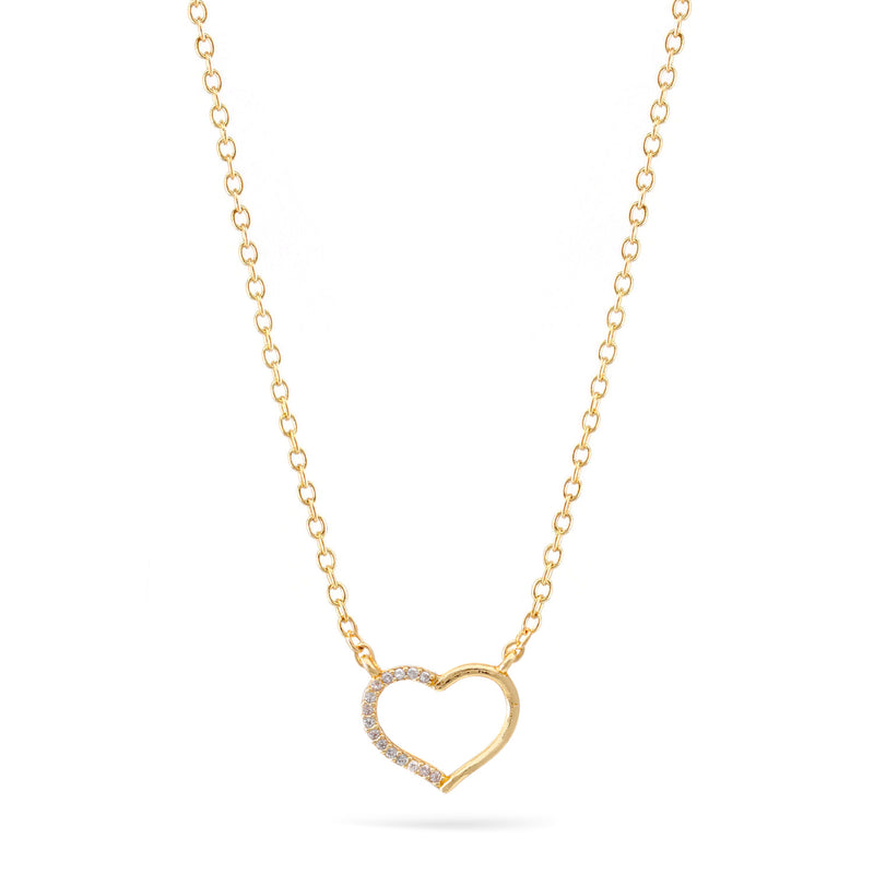 Gold Small Heart Crystal Pendant Adjustable Length Chain Necklace