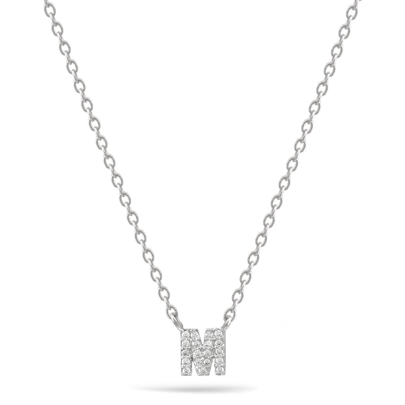 Rhodium Letter "M" Crystal Pendant Adjustable Length Chain Necklace