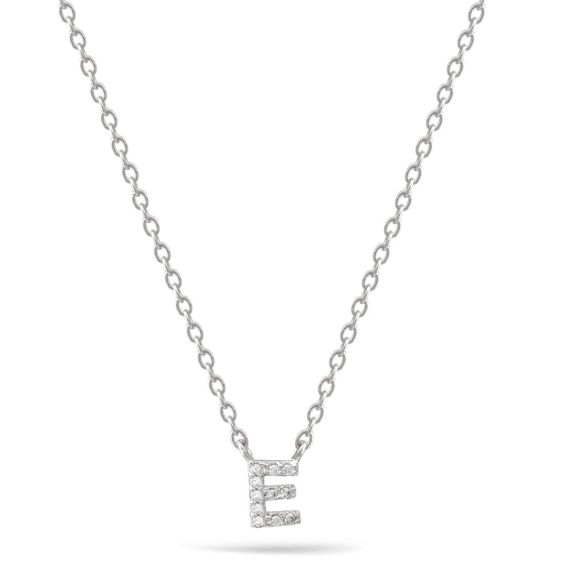 Rhodium Letter "E" Crystal Pendant Adjustable Length Chain Necklace