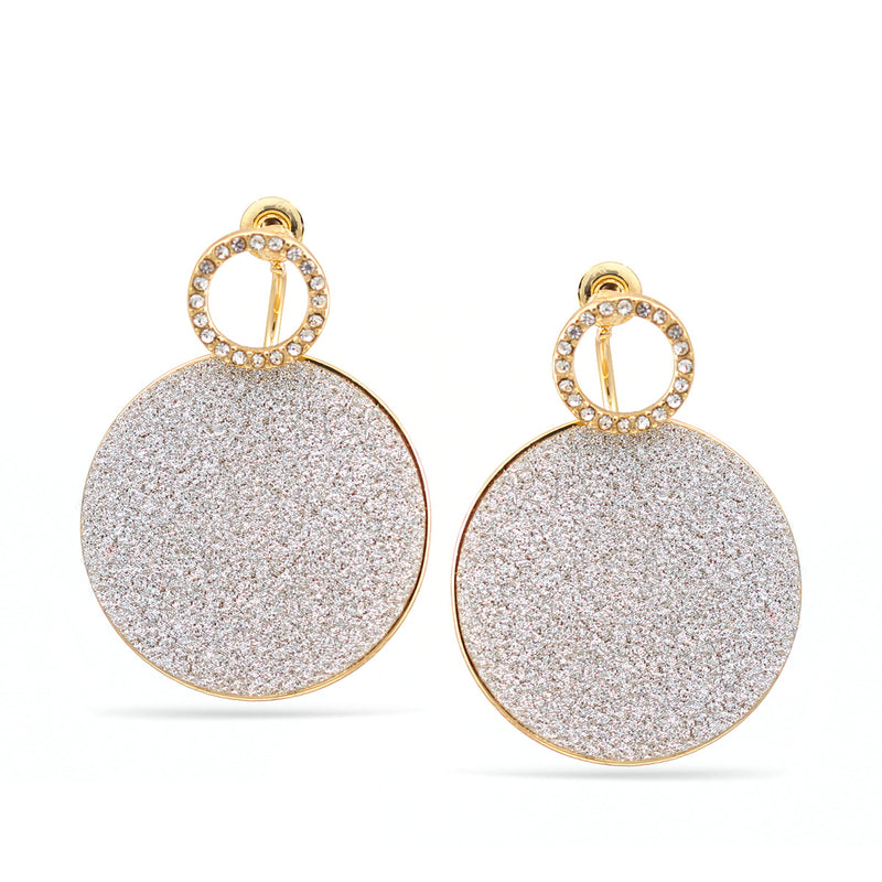 Gold Silver Sanded Round Crystal Post Earrings