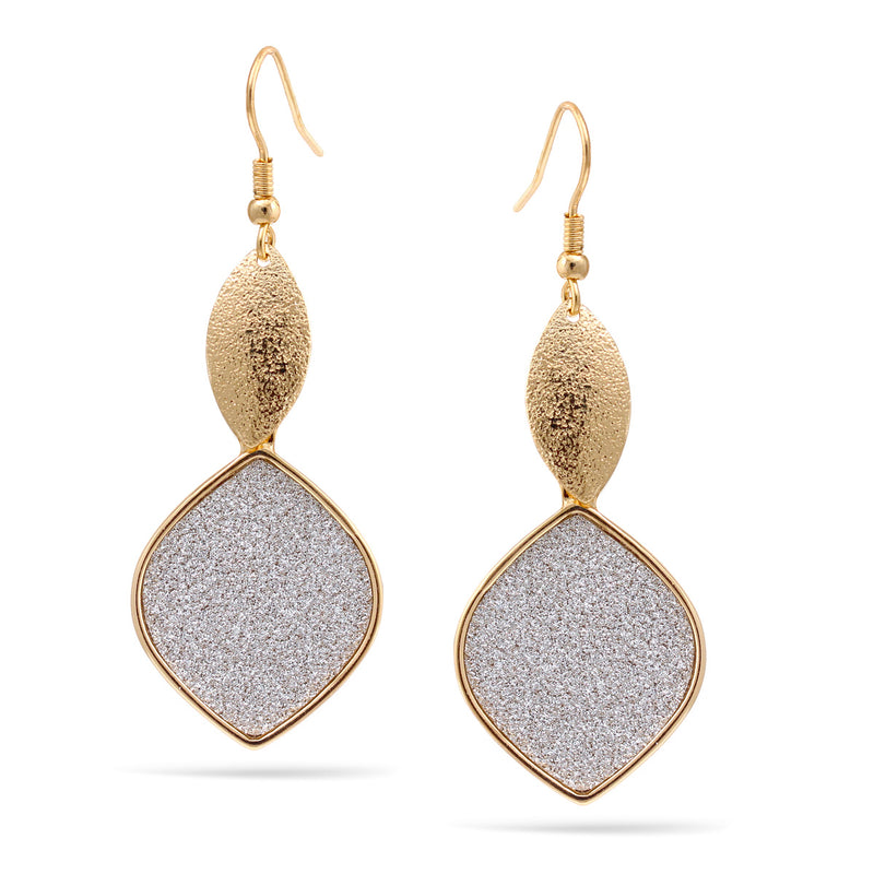 Gold Silver Sanded Marquise Drop Earrings
