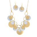 Gold Silver Sanded Adjustable Length Chain Necklace And Earrings Set