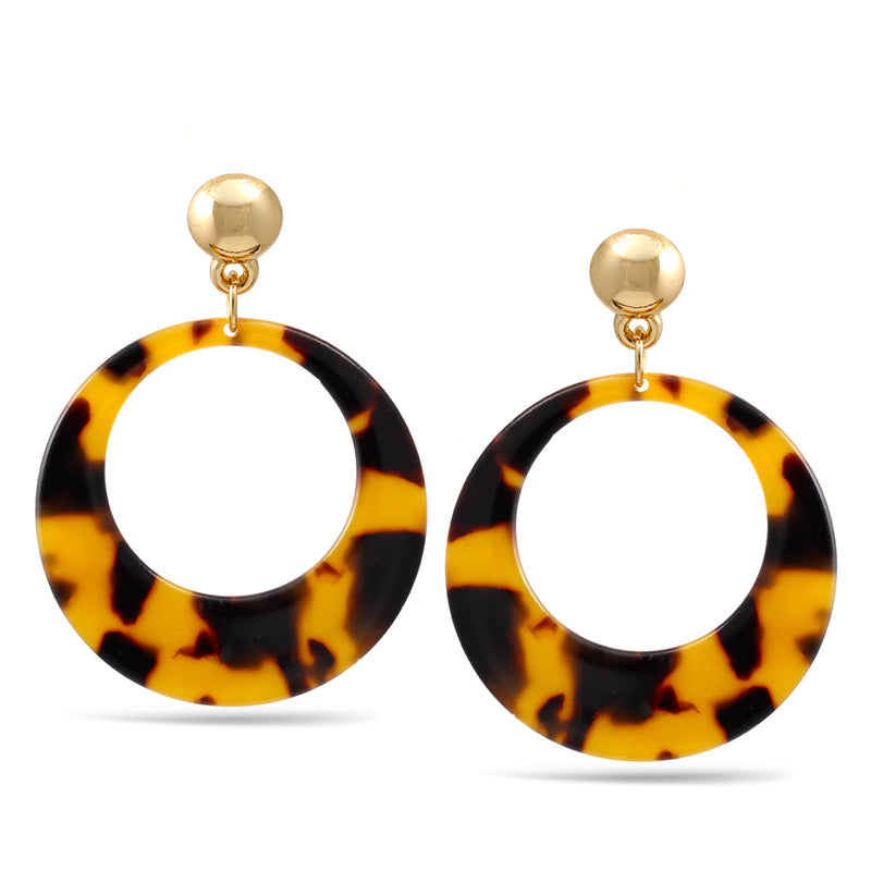 Tortoise Shell Acetate Resin Round Gold Post Earrings