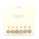 Gold Silver Sanded And Crystal  Set Of 6 Post Errings