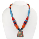 Multicolor Big Bead Gold Turquoise And Coral Pendant Adjustable Length Bead Necklace