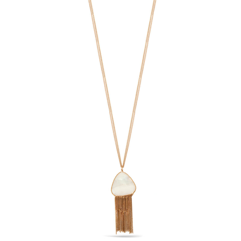 Mother Of Pearl Tassel Pendant Adjustable Length Chain Long Necklace