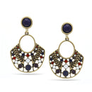 OXIDIZED GOLD CORAL  WHITE AND NAVY BLUE POST EARRINGS