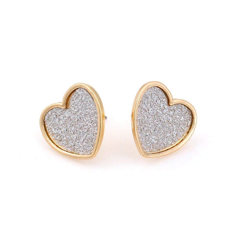 Gold Heart Silver Sanded Post Earrings