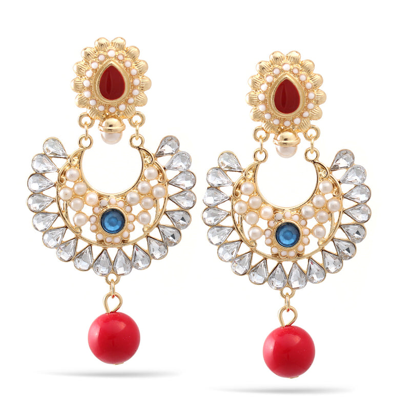 Pearl Coral And Crystal Chandelier Gold Post Earrings
