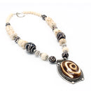 Brown And Cream Big Beads Silver Pendant Necklace