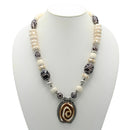 Brown And Cream Big Beads Silver Pendant Necklace