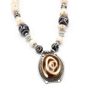 Brown And Cream Big Beads Silver Pendant Necklace