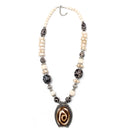 Brown And Cream Big Beads Silver Pendant Necklace