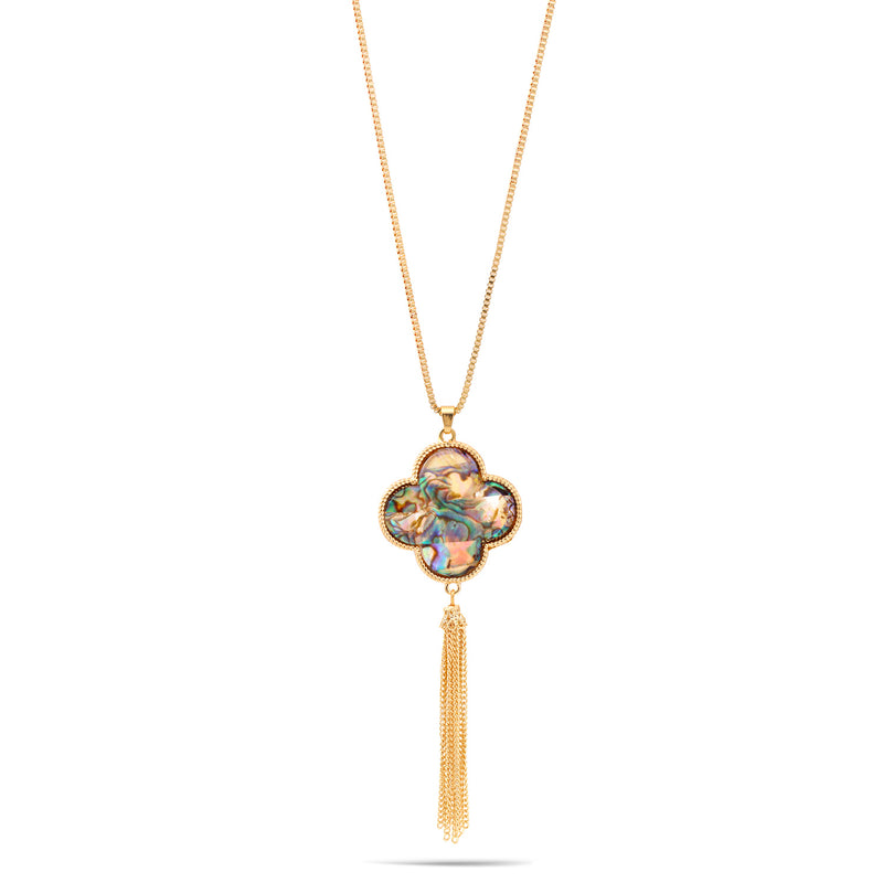Gold Abalone Pendant Adjustable Length Chain Long Tassel Necklace