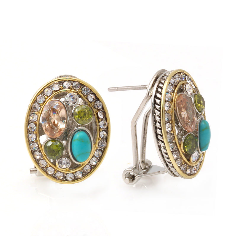 Premium Quality Two Tone Multi Color Crystal Post Earrings