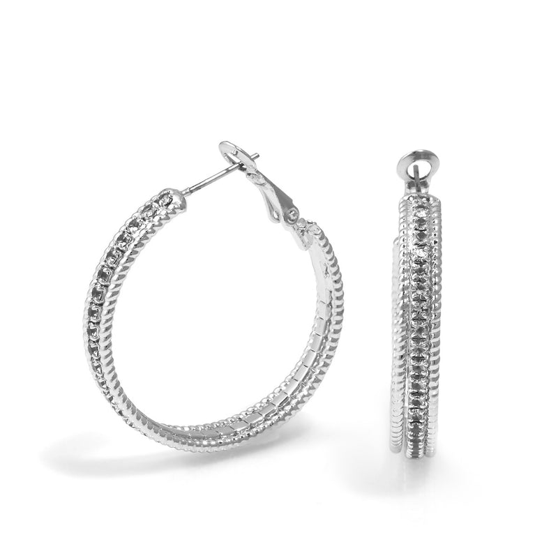 Rhodium Crystal Hoop Earrings