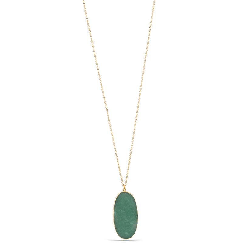 Green Natural Agate Stone Oval Pendant Adjustable length Chain Necklace