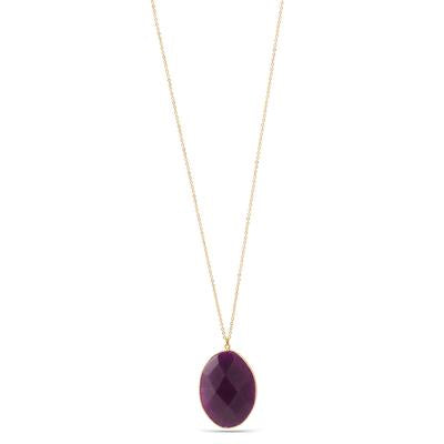NATURAL FACETED AGATE OVAL PENDANT NECKLACE