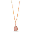 Gold Pink Natural Agate Oval Pendant Faceted Bead Adjustable Length Chain  Necklace