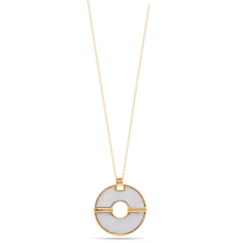 Gold Silver Sanded Round Pendant Adjustable Length Chain  Necklace
