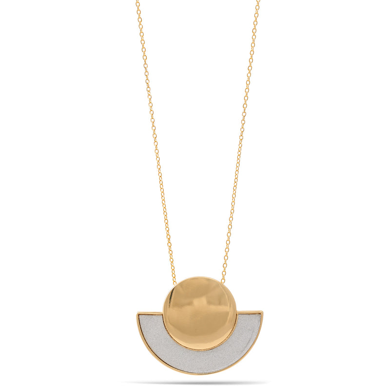 Semi Circle Silver Sanded Gold Pendant Adjustable Length Chain Necklace