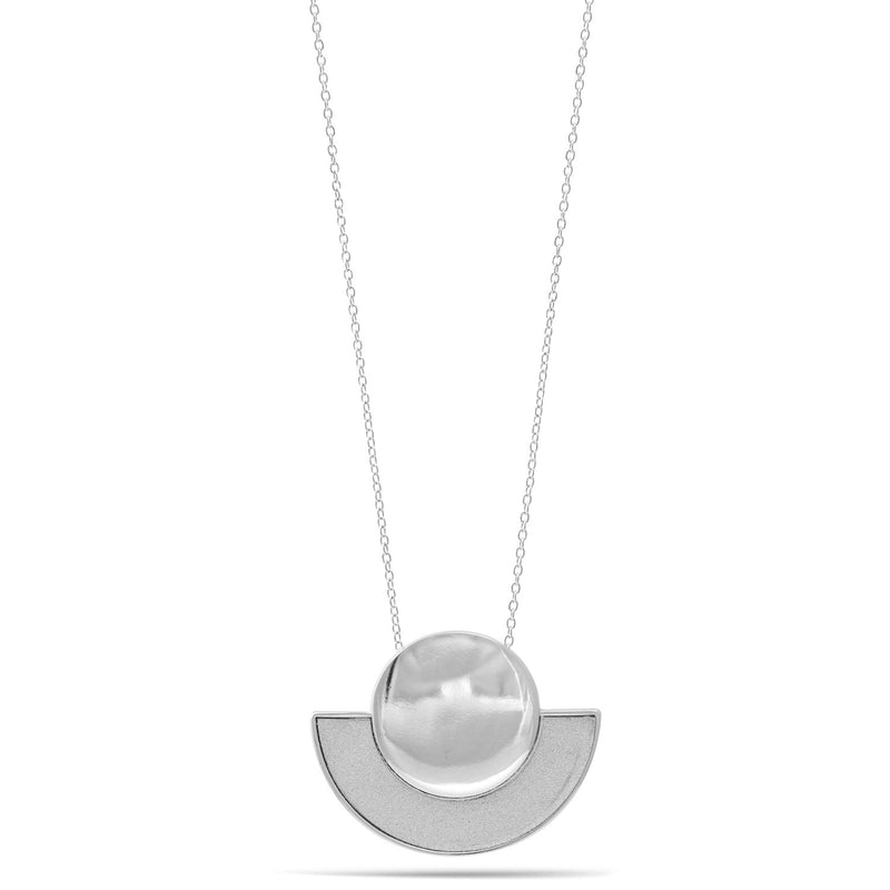 Semi Circle Silver Sand Glitter Circle Pendant Adjustable Length Silver Chain Necklace